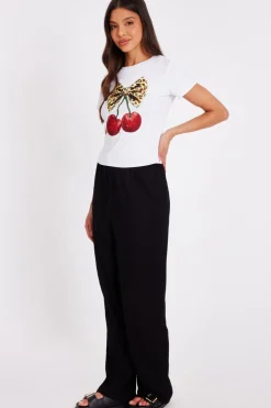 Quiz White Cherry Print Crop Top Hot