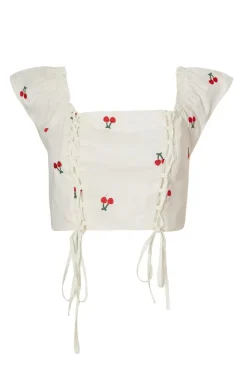 Quiz White Cherry Print Crop Top Discount
