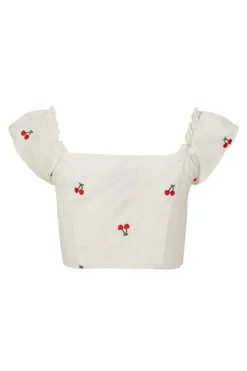 Quiz White Cherry Print Crop Top Discount