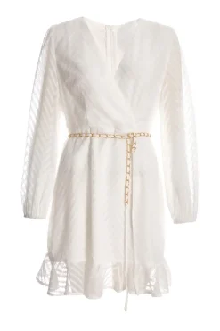 Quiz Chevron Skater Mini Dress White Sale