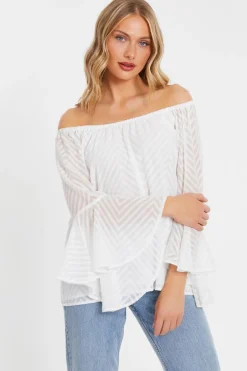 Quiz Chiffon Bardot Top White