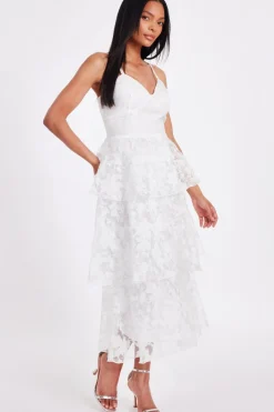 Quiz Chiffon Floral Midaxi Dress White Discount