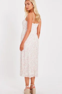 Quiz White Chiffon Floral Midi Dress Clearance