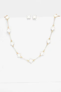 Quiz Clover Jewellery Set White Online
