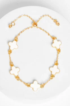 Quiz Clover Toggle Bracelet White Sale