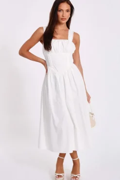 Quiz White Corset Detail Midi Dress Discount