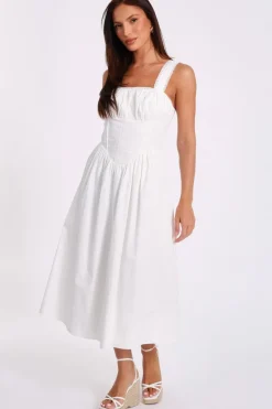 Quiz White Corset Detail Midi Dress Discount
