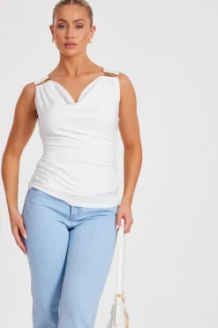 Quiz Cowl Neck Top White