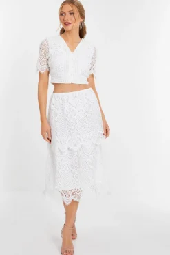 Quiz White Crochet Lace Skirt Hot