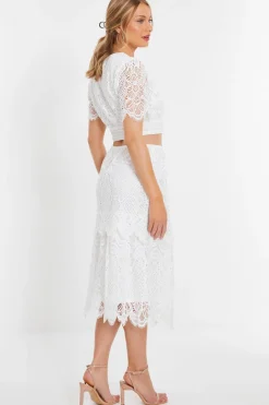 Quiz White Crochet Lace Skirt Hot