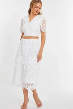 Quiz White Crochet Lace Skirt Hot