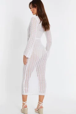 Quiz Crochet Maxi Dress White Sale