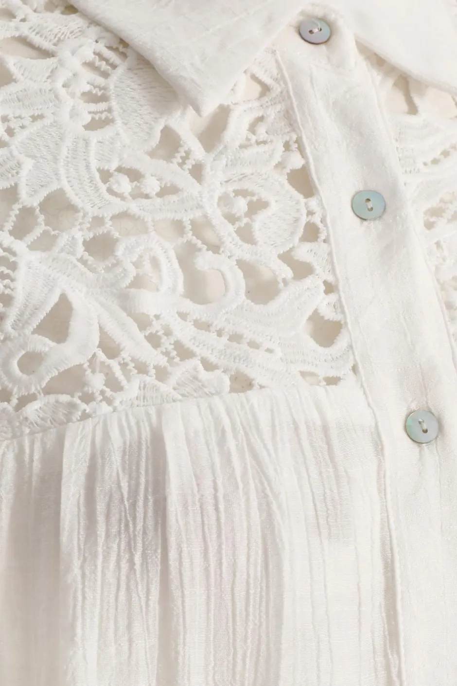 Quiz White Crochet Mini Shirt Dress Clearance