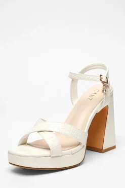Quiz Crocodile Cross Strap Platform Heeled Sandal White