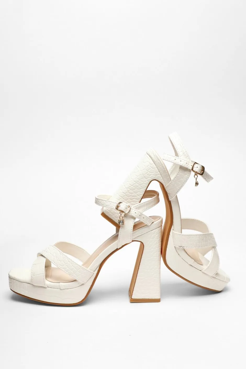 Quiz Crocodile Cross Strap Platform Heeled Sandal White