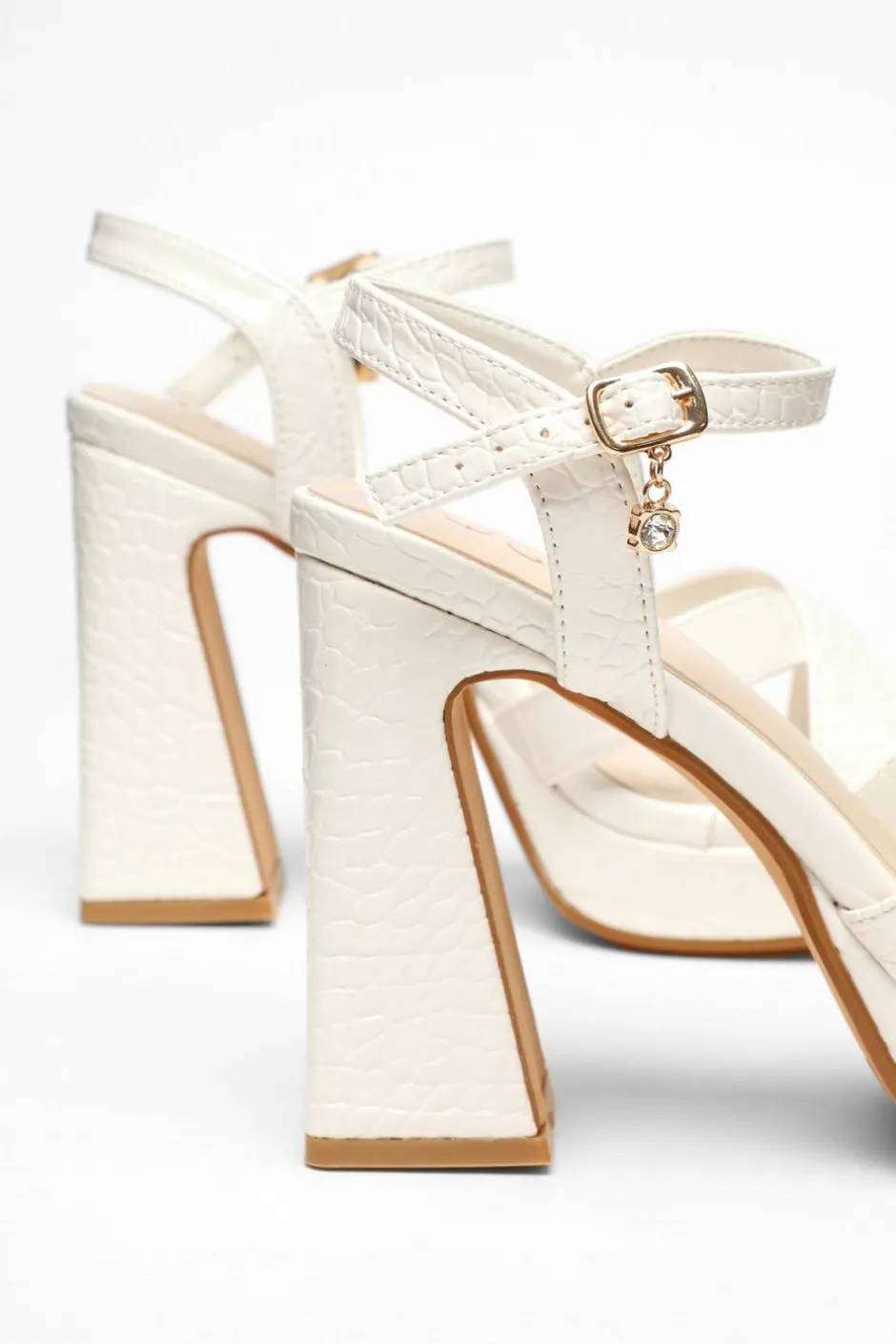 Quiz Crocodile Cross Strap Platform Heeled Sandal White