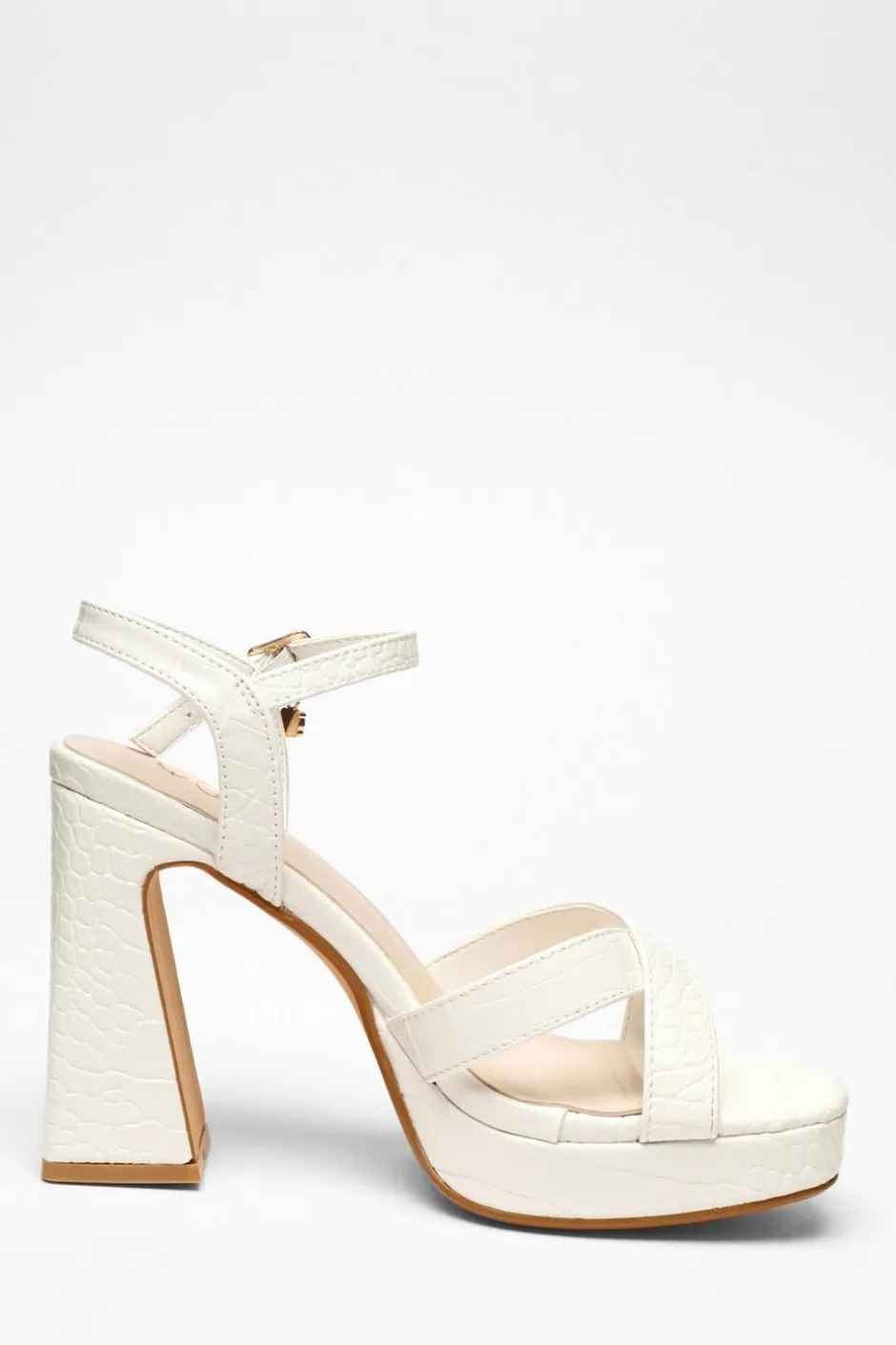 Quiz Crocodile Cross Strap Platform Heeled Sandal White