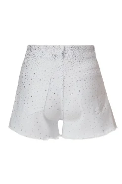 Quiz White Denim Embellished Shorts Outlet