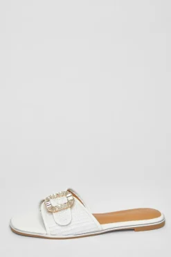Quiz Diamante Buckle Flat Sandals White Discount