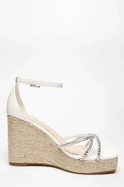 Quiz Diamante Cross Strap Wedges White Hot