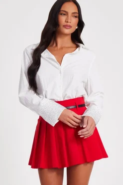 Quiz White Diamante Cuff Shirt Clearance