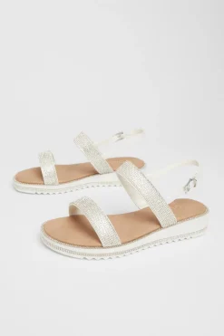 Quiz White Diamante Flat Sandals Online