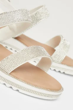 Quiz White Diamante Flat Sandals Online