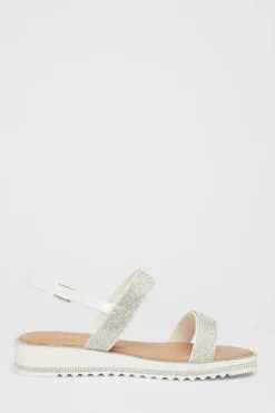 Quiz White Diamante Flat Sandals Online