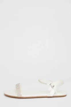 Quiz Diamante Flat Sandals White Sale