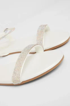 Quiz Diamante Flat Sandals White Sale