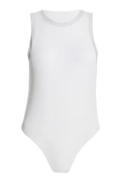 Quiz Diamante Trim Bodysuit White Clearance