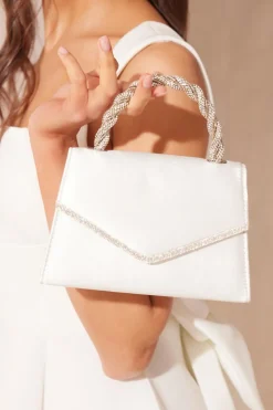 Quiz Diamante Twist Handle Bag White Best