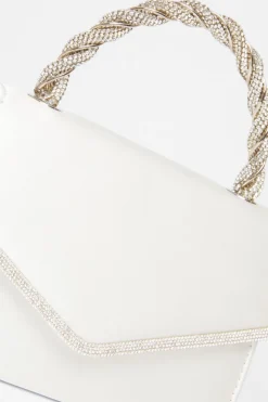 Quiz Diamante Twist Handle Bag White Best