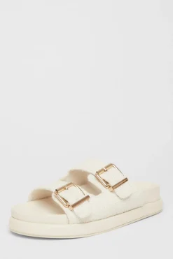 Quiz Double Buckle Flat Sandals White