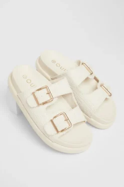 Quiz Double Buckle Flat Sandals White