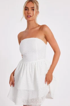 Quiz White Embroidered Bandeau Mini Dress New
