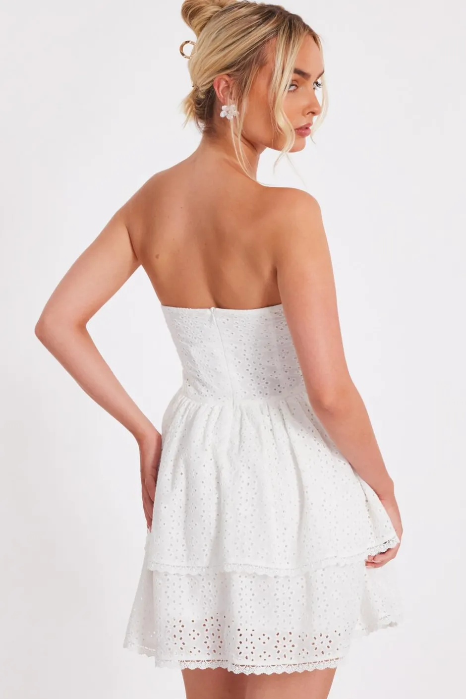 Quiz White Embroidered Bandeau Mini Dress New