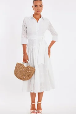 Quiz White Embroidered Midaxi Shirt Dress
