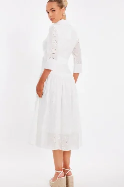 Quiz White Embroidered Midaxi Shirt Dress