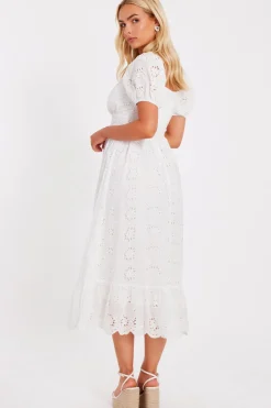 Quiz White Embroidered Midi Dress Outlet