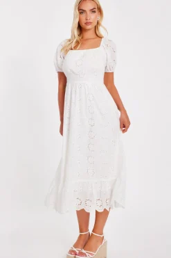 Quiz White Embroidered Midi Dress Outlet