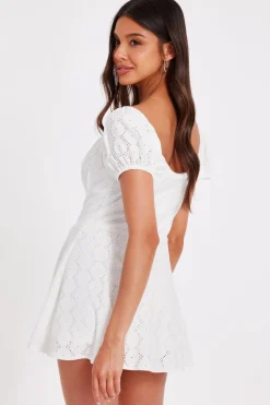 Quiz White Embroidered Milkmaid Playsuit Outlet