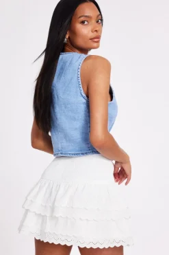 Quiz White Embroidered Mini Skirt Sale