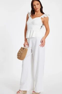 Quiz White Embroidered Peplum Top Online