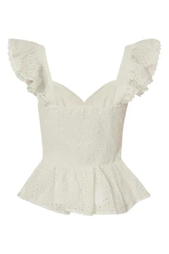 Quiz White Embroidered Peplum Top Online