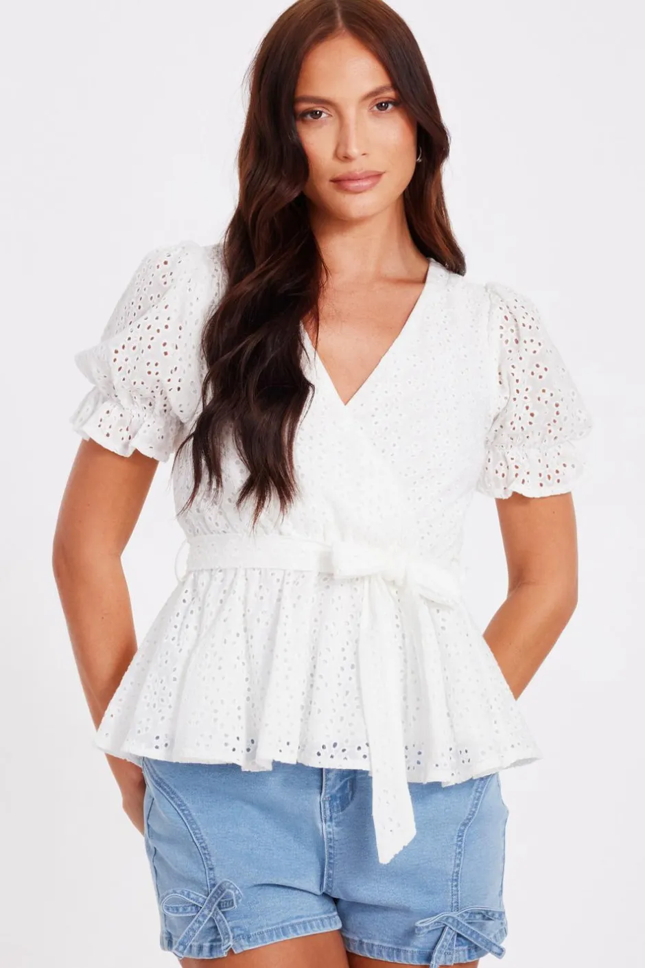 Quiz White Embroidered Peplum Top Sale