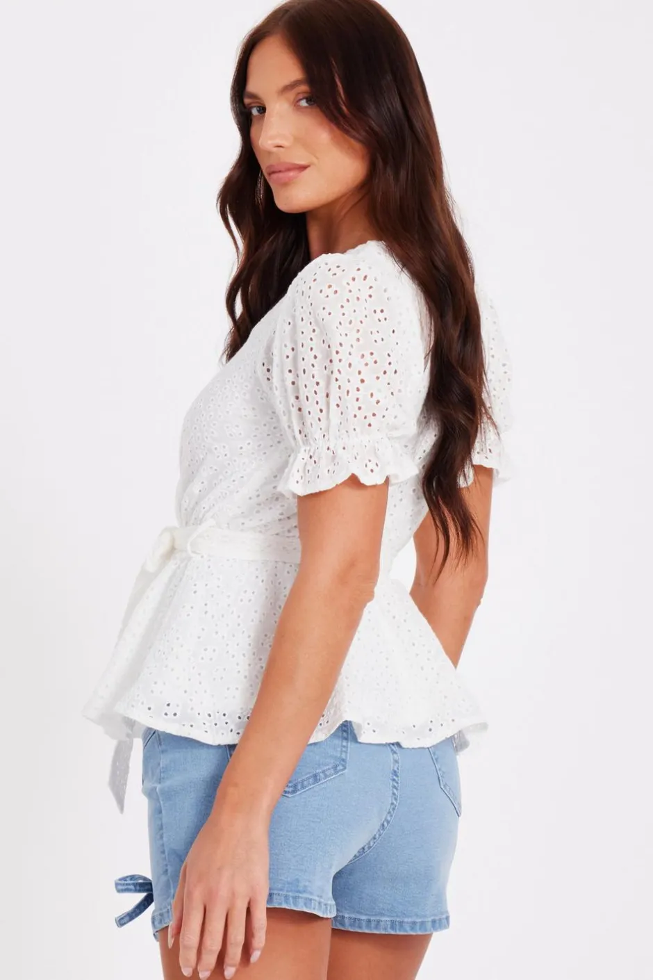 Quiz White Embroidered Peplum Top Sale