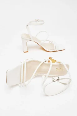 Quiz Faux Leather Block Heeled Sandals White Hot