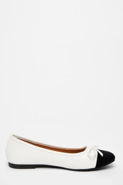 Quiz White Faux Leather Bow Flat Pumps Clearance