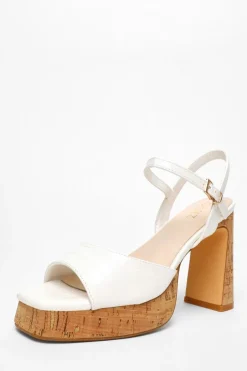 Quiz White Faux Leather Cork Platform Heeled Sandals Discount